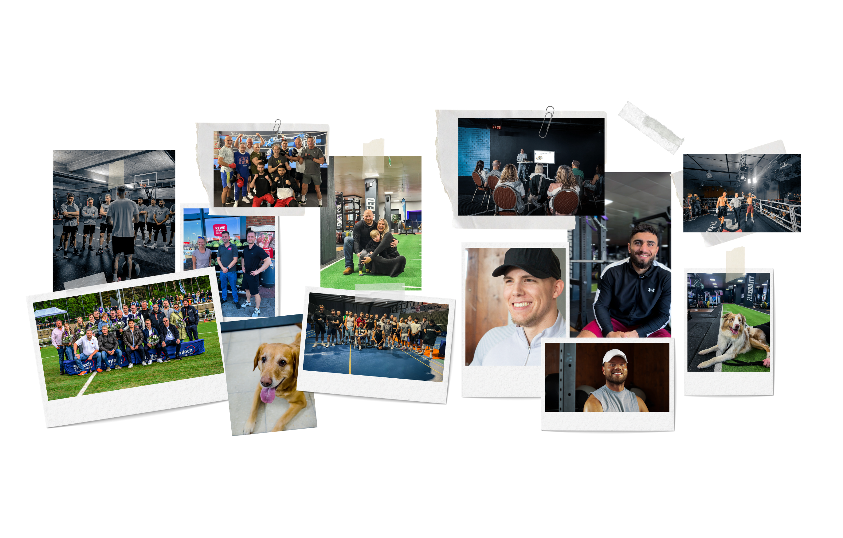 Collage aus Polaroid-Momentaufnahmen der GREY GYM Community